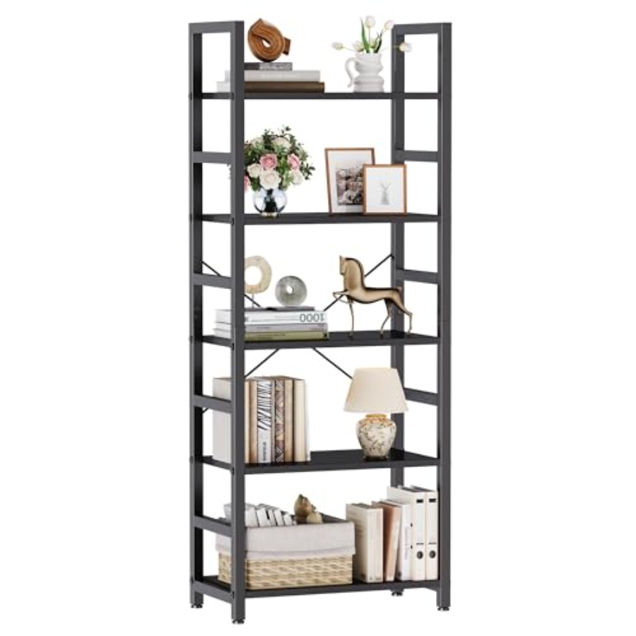Display Stand Wood - 5-laags boekenplank, moderne hoge boekenkast, open