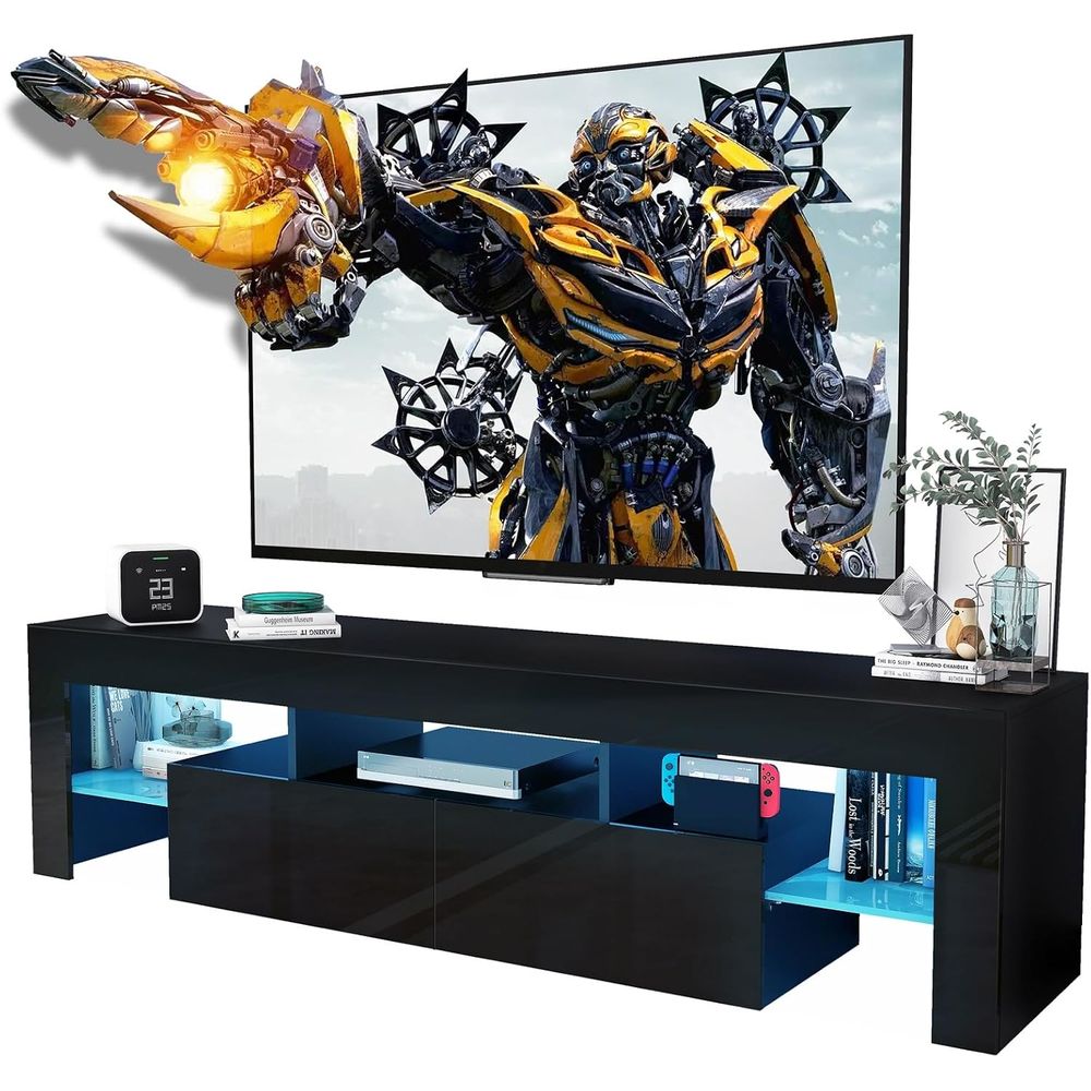 Display Stand Wood - Zwarte tv-standaard, 60 65 70 75